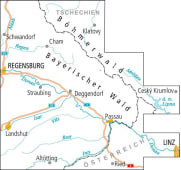 Radkarte, Fahrradkarte, Radtourenkarte, ADFC, Bayerischer Wald, Schwandorf, Cham, Regensburg, Straubing, Deggendorf, Passau, Landshut, Altötting, Linz, Böhmerwald, Naab, Donau, Isar, Vils, Inn, Moldau