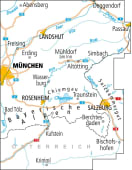 Radkarte, Fahrradkarte, Radtourenkarte, ADFC, Oberbayern, Abensberg, Deggendorf, Passau, Landshut, Freising, Erding, München, Wasserburg, Mühldorf, Altötting, Simbach, Rosenheim, Chiemgau, Taunstein Salzburg, Bad Tölz, Kufstein, Berchtesgaden, Salzburg, Isar, Donau, Inn, Salzach, Chiemsee