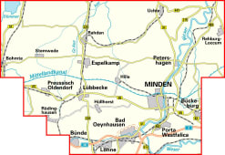 Radkarte, Fahrradkarte, Kreisradwanderkarte, Minden, Stemwede, Rahden, Espelkamp, Petershagen, Preussisch Oldendorf, Lübbecke, Hüllhorst, Bückeburg, Bünde, Löhne, Bad Oeynhausen, Porta Westfalica, Weser, Mittlandkanal