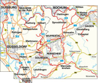 Radkarte, Fahrradkarte, Radwanderkarte, Duisburg, Mülheim, Bochum, Hattingen, Wetter, Hagen, Gevelsberg, Wuppertal, Mettmann, Düsseldorf, Hilden, Solingen, Remscheid, Wermelskirchen, Langenfeld, Leichlingen, Dormagen, Rhein, Wupper, Ruhr