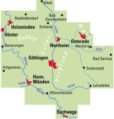 Radkarte, Fahrradkarte, Regionalkarte, ADFC, Göttingen, Oberes Leinetal, Holzminden, Höxter, Northeim, Osterode, Hann. Münden, Witzenhausen, Eschwege, Duderstadt, Weser, Leine, Werra, Solling, Harz