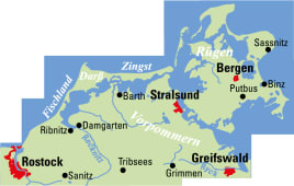 Radkarte, Fahrradkarte, Regionalkarte, ADFC, Rügen, Fischland, Darß, Zingst, Rostock, Ribnitz, Damgarten, Sanitz, Barth, Stralsund, Grimmen, Greifswald, Bergen, Putbus, Binz, Sassnitz, Vorpommern, Recknitz