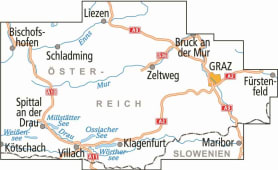 Radkarte, Fahrradkarte, Radtourenkarte, ADFC, Österreich, Steiermark, Kärnten, Drauradweg, Murradweg, Bischofshofen, Liezen, Schladming, Bruck an der Mur, Graz, Fürstenfeld, Zeltweg, Spittal an der Drau, Kötschach, Villach, Klagenfurt, Maribor