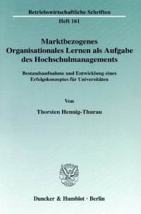 Cover Marktbezogenes Organisationales Lernen als Aufgabe des Hochschulmanagements