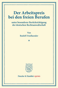 Cover Der Arbeitspreis bei den freien Berufen