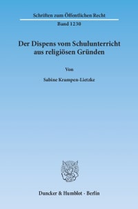 Cover Der Dispens vom Schulunterricht aus religiösen Gründen