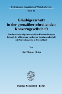 Cover Gläubigerschutz in der grenzüberschreitenden Konzerngesellschaft