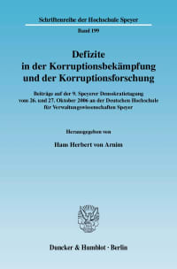 Cover Defizite in der Korruptionsbekämpfung und der Korruptionsforschung