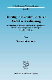 Cover Beteiligungskontrolle durch Anteilsvinkulierung