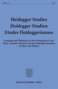 Cover Heidegger Studies / Heidegger Studien / Etudes Heideggeriennes