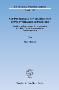 Cover Zur Problematik der unterlassenen Umweltverträglichkeitsprüfung