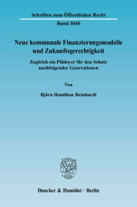 Cover Neue kommunale Finanzierungsmodelle und Zukunftsgerechtigkeit