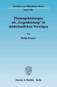 Cover Planungsleistungen als »Gegenleistung« in städtebaulichen Verträgen