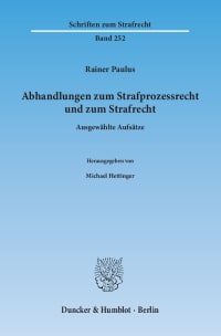 Cover Abhandlungen zum Strafprozessrecht und zum Strafrecht