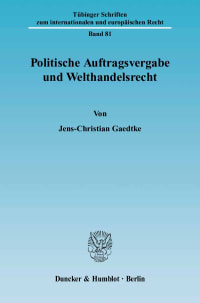 Cover Politische Auftragsvergabe und Welthandelsrecht