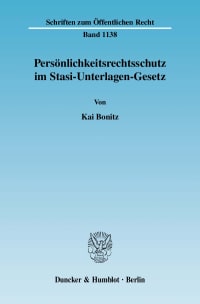 Cover Persönlichkeitsrechtsschutz im Stasi-Unterlagen-Gesetz