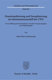 Cover Denationalisierung und Europäisierung im Informationsmodell des UWG