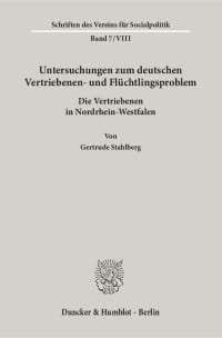 Cover Untersuchungen zum deutschen Vertriebenen- und Flüchtlingsproblem