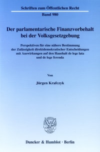 Cover Der parlamentarische Finanzvorbehalt bei der Volksgesetzgebung