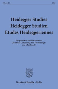 Cover Heidegger Studies / Heidegger Studien / Etudes Heideggeriennes