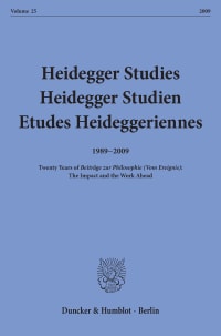 Cover Heidegger Studies / Heidegger Studien / Etudes Heideggeriennes