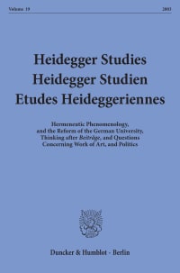 Cover Heidegger Studies / Heidegger Studien / Etudes Heideggeriennes