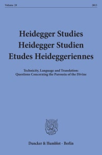 Cover Heidegger Studies / Heidegger Studien / Etudes Heideggeriennes