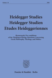 Cover Heidegger Studies / Heidegger Studien / Etudes Heideggeriennes