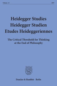 Cover Heidegger Studies / Heidegger Studien / Etudes Heideggeriennes