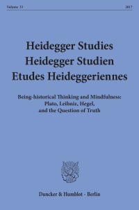 Cover Heidegger Studies / Heidegger Studien / Etudes Heideggeriennes