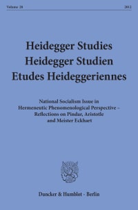 Cover Heidegger Studies / Heidegger Studien / Etudes Heideggeriennes