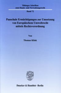 Cover Pauschale Ermächtigungen zur Umsetzung von Europäischem Umweltrecht mittels Rechtsverordnung