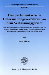 Cover Das parlamentarische Untersuchungsverfahren vor dem Verfassungsgericht