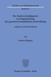 Cover Der Sachverständigenrat zur Begutachtung der gesamtwirtschaftlichen Entwicklung