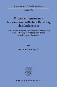 Cover Organisationsformen der wissenschaftlichen Beratung des Parlaments