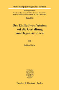 Cover Der Einfluß von Werten auf die Gestaltung von Organisationen