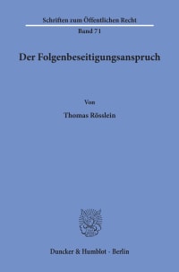 Cover Der Folgenbeseitigungsanspruch