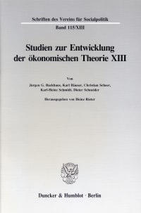 Cover Studien zur Entwicklung der ökonomischen Theorie XIII