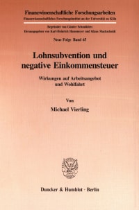 Cover Lohnsubvention und negative Einkommensteuer