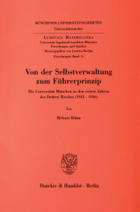 Cover Von der Selbstverwaltung zum Führerprinzip