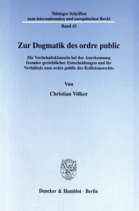 Cover Zur Dogmatik des ordre public