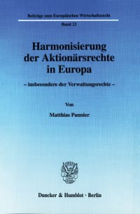 Cover Harmonisierung der Aktionärsrechte in Europa -