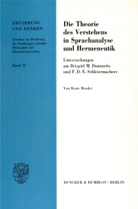 Cover Die Theorie des Verstehens in Sprachanalyse und Hermeneutik