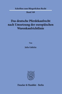 Cover Das deutsche Pferdekaufrecht nach Umsetzung der europäischen Warenkaufrichtlinie