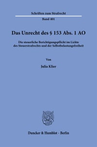 Cover Das Unrecht des § 153 Abs. 1 AO