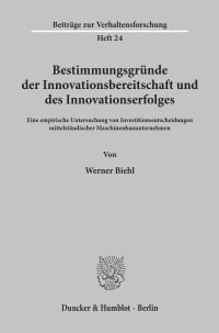 Cover Bestimmungsgründe der Innovationsbereitschaft und des Innovationserfolges