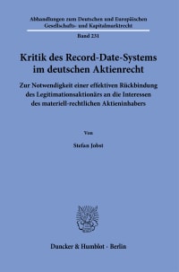 Cover Kritik des Record-Date-Systems im deutschen Aktienrecht