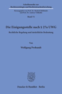 Cover Die Einigungsstelle nach § 27a UWG