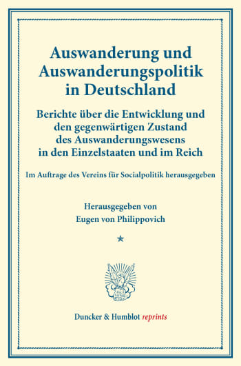 Cover: Auswanderung und Auswanderungspolitik in Deutschland