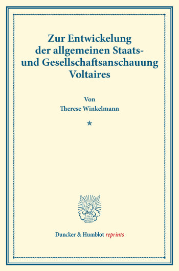 Cover: Zur Entwickelung der allgemeinen Staats- und Gesellschaftsanschauung Voltaires